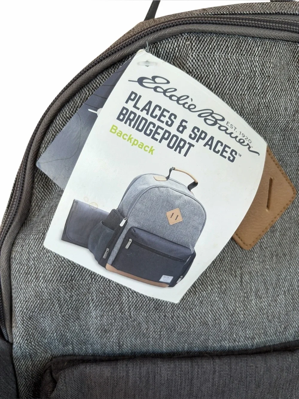 Eddie Bauer Bridgeport Places & Spaces Backpack Diaper Bag Gray with Tan New